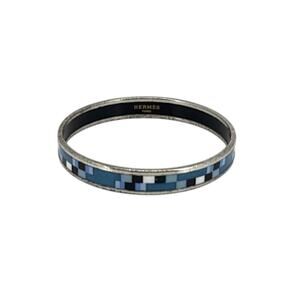 Hermes Blue Enamel Bangle Bracelet Palladium Plated Authentic With Box COA